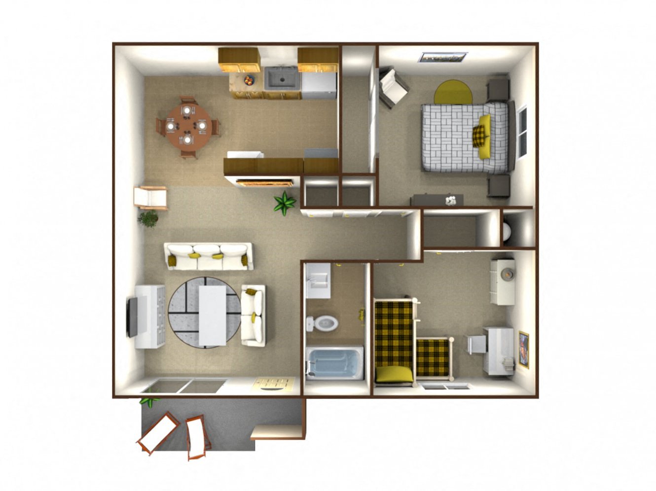 Floor plan for 2 beds, 1 bath, 750 sqft